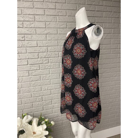 Crystal Sky Women Black & Red Medallion Print Halter Mini Dress Size S - Picture 3 of 9
